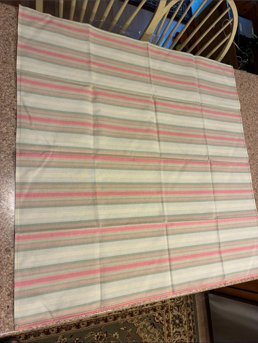 Longaberger 36” Cabana Stripe Fabric Square - Pink, Green & Cream SMELLS MUSTY